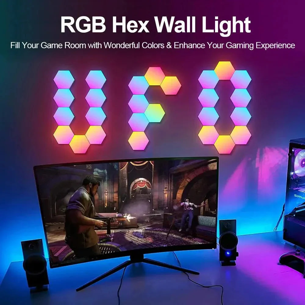 Smart RGB Wall Lamp – Hexagonal Color Changing Lamp with Music Rhythm Light